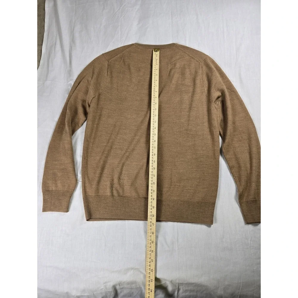 J Crew Sweater Mens Large Brown Merino Wool Crewneck Knit Pullover Lightweight